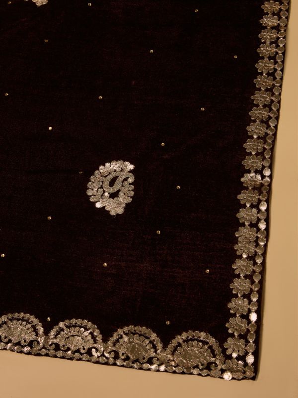 Globus Women Brown Paisley Embroidered Gotta Patti Detail Embellished Velvet Festive Dupatta