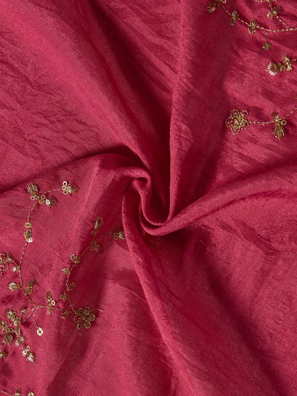 Globus Women Pink Sequinned & Floral Zari Embroidered Scalloped Border Silk Festive Dupatta