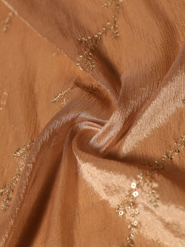 Globus Women Gold Sequinned & Zari Embroidered Scalloped Border Festive Dupatta