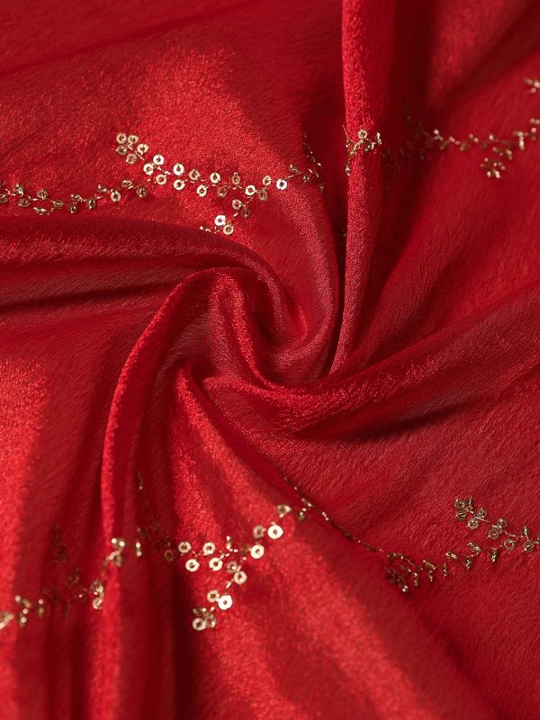Globus Women Maroon Sequinned & Zari Embroidered Scalloped Border Festive Dupatta