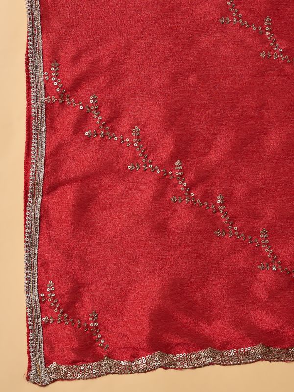 Globus Women Maroon Sequinned & Zari Embroidered Scalloped Border Festive Dupatta