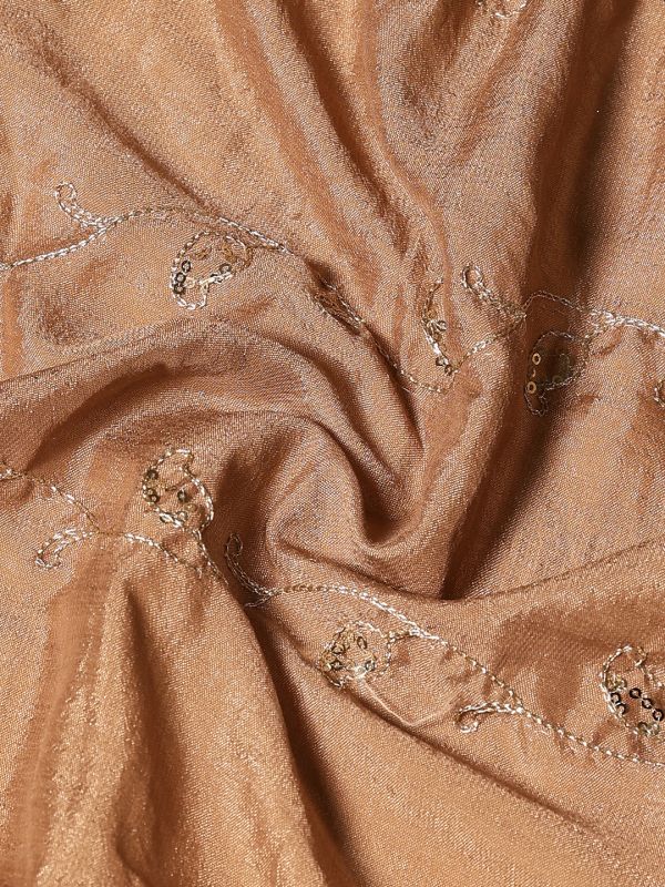 Globus Women Gold Sequinned & Paisely Silk Thread Embroidered Scalloped Border Silk Festive Dupatta