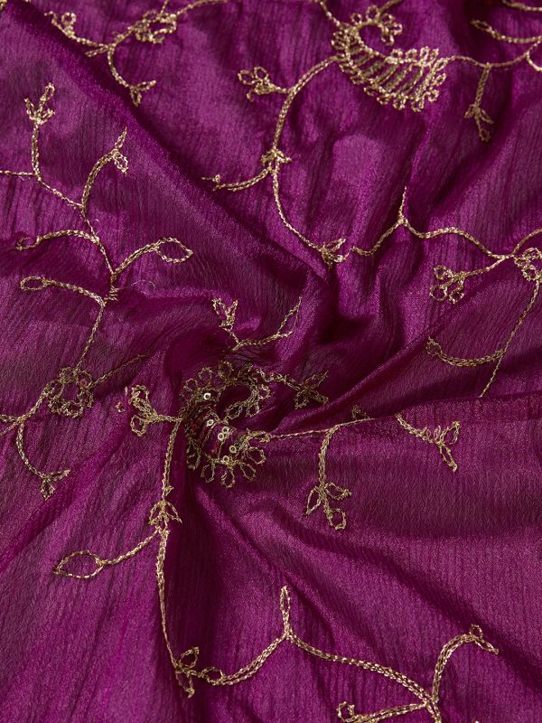 Globus Women Purple Sequinned & Paisely Silk Thread Embroidered Scalloped Border Festive Dupatta