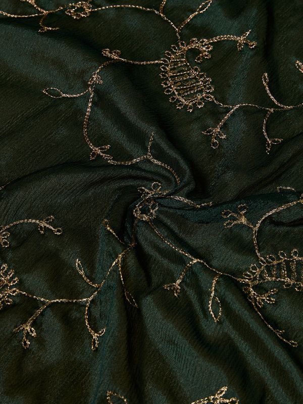 Globus Women Green Sequinned & Paisely Silk Thread Embroidered Scalloped Border Festive Dupatta