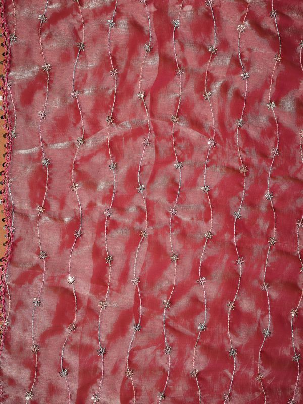 Globus Women Pink Ethnic Sequinned & Embroidered Tapping Border Satin Festive Dupatta