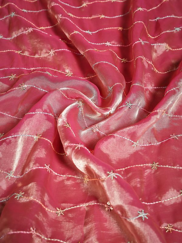 Globus Women Pink Ethnic Sequinned & Embroidered Tapping Border Satin Festive Dupatta