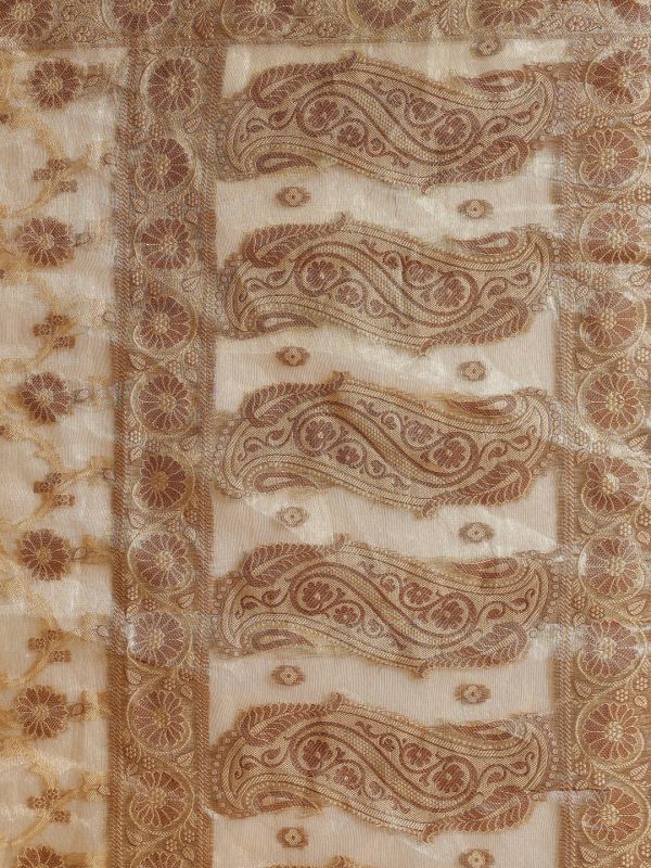 Globus Women Gold Floral Woven Design Tasselled Border Brocade Festive Dupatta