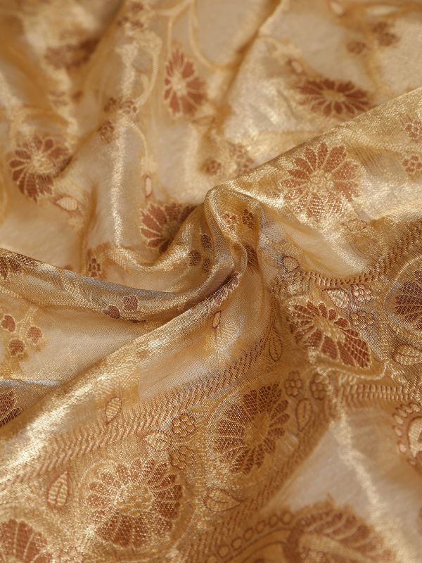 Globus Women Gold Floral Woven Design Tasselled Border Brocade Festive Dupatta