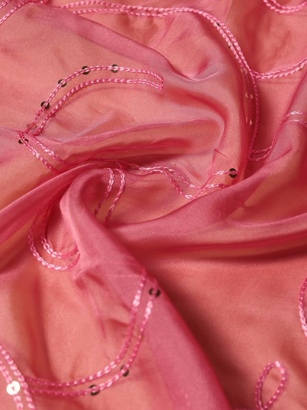 Globus Women Pink Sequinned & Embroidered Organza Festive Dupatta