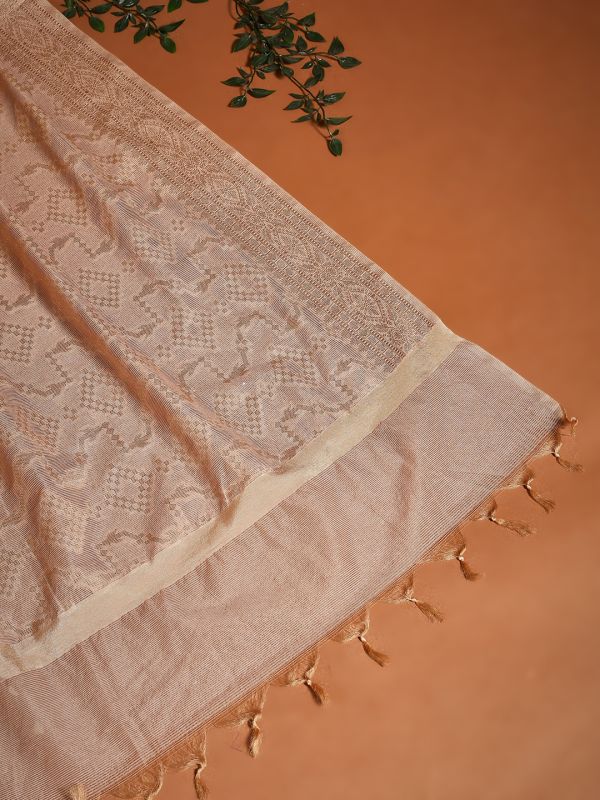 Globus Women Gold Geometric Woven Design Tasselled Border Brocade Festive Dupatta