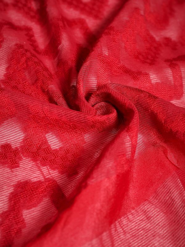 Globus Women Maroon Geometric Woven Design Tasselled Border Brocade Festive Dupatta