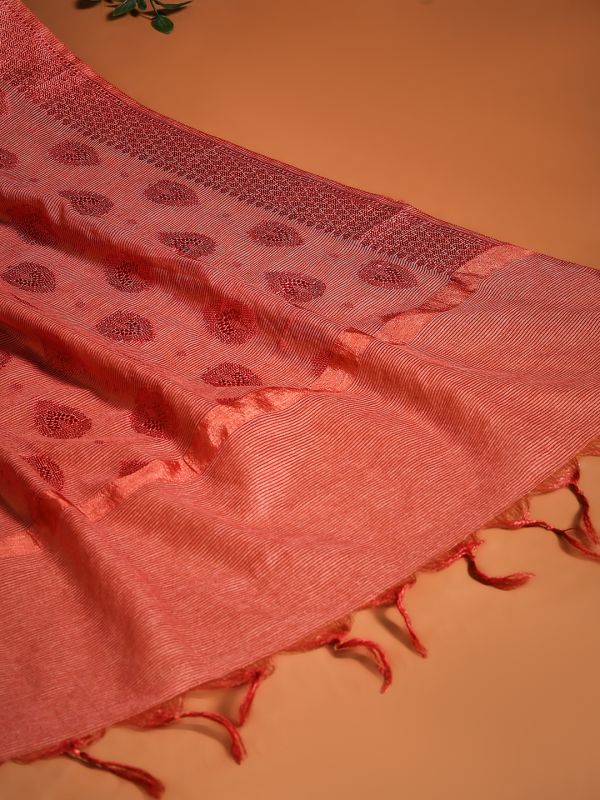Globus Women Pink Ethnic Woven Design Tasselled Border Brocade Festive Dupatta