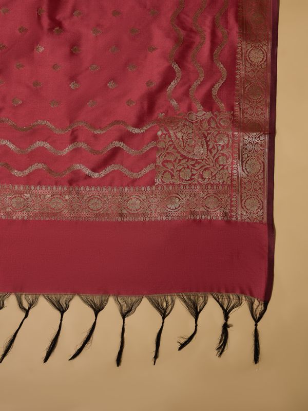 Globus Women Pink Ethnic Woven Design Brocade Tasselled Border Festive Banarasi Dupatta