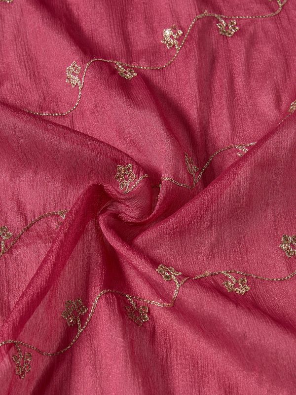 Globus Women Mauve Sequinned & Floral Silk Thread Embroidered Scalloped Border Festive Dupatta