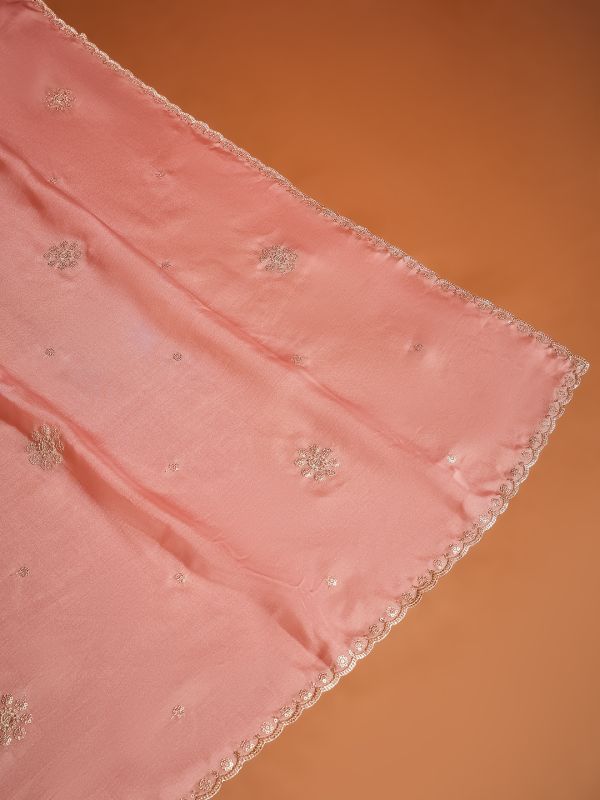 Globus Women Peach Sequinned & Embroidered Scalloped Border Organza Festive Dupatta