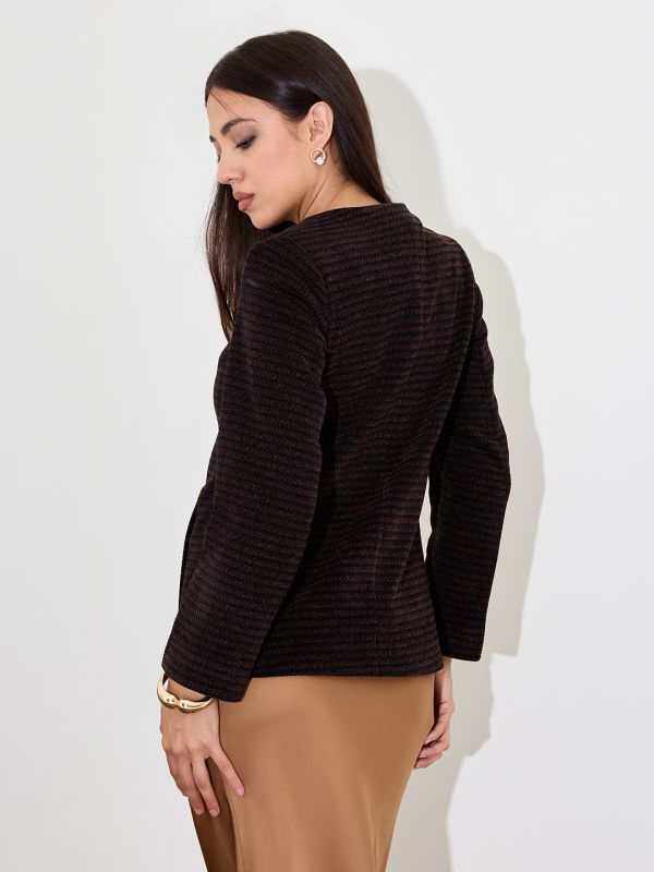 Globus Women Brown Self Design Long Sleeves Hip Length Pea Coat