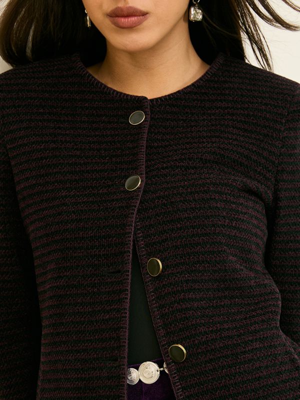 Globus Women Wine Self Design Long Sleeves Hip Length Pea Coat