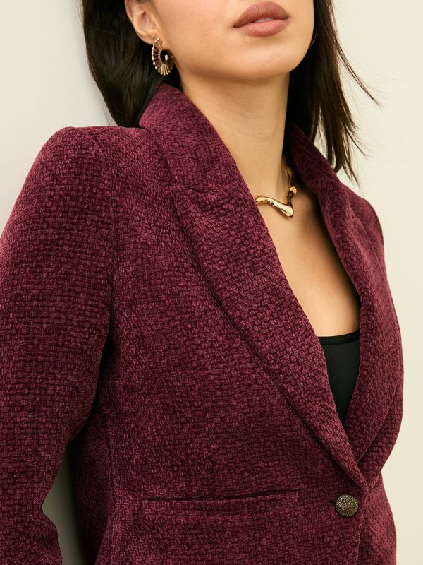 Globus Women Wine Long Sleeves Notched Lapel Hip Length Polyester Overcoat