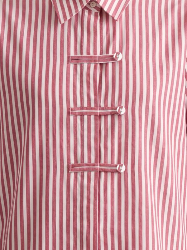 Globus Women Brown Vertical Striped Spread Collar Long Cuffed Sleeves Cotton Shirt
