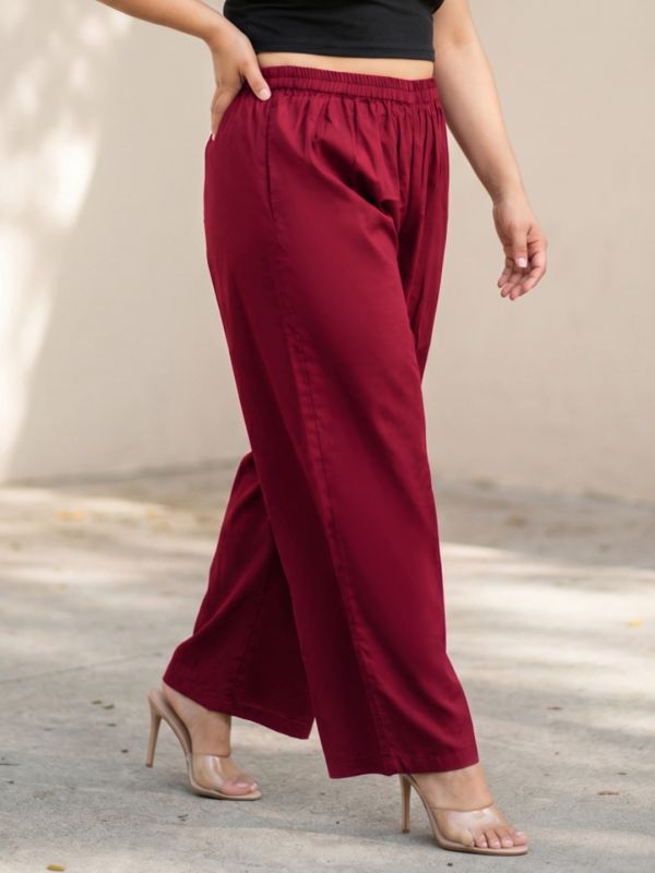 Globus Gloplus Women Maroon Round Neck Embroidered Sleeves Plus Size Top & Trousers Co-Ord Set