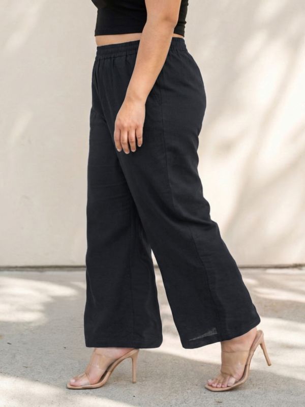 Globus Gloplus Women Black Round Neck Scalloped Hem Top & Trousers Plus Size Co-ord Set