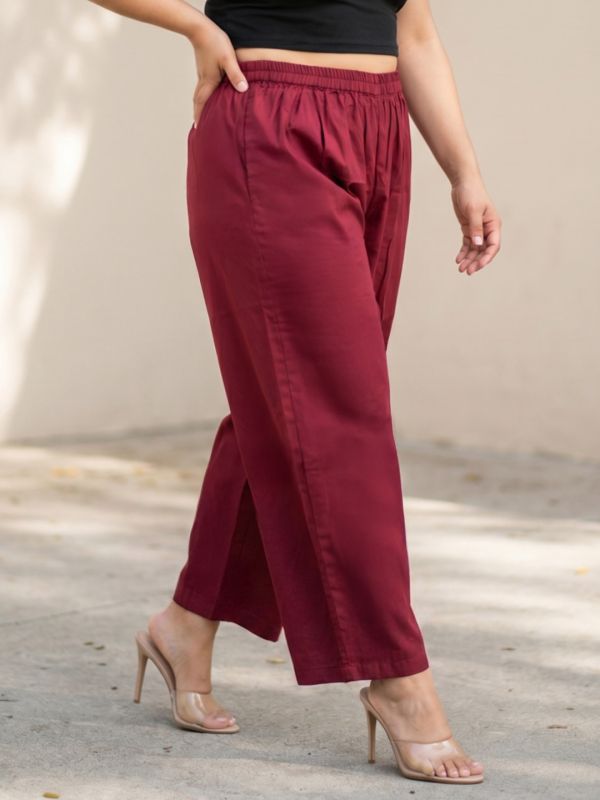 Globus Gloplus Women Maroon Round Neck Scalloped Hem Top & Trousers Plus Size Co-ord Set