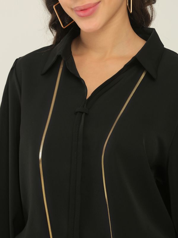 Globus Women Black Collared Neck Cuffed Sleeves Shirt Style Workwear Top