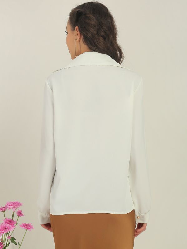 Globus Women White Collared Neck Cuffed Sleeves Pearl Details Party Shirt Style Top