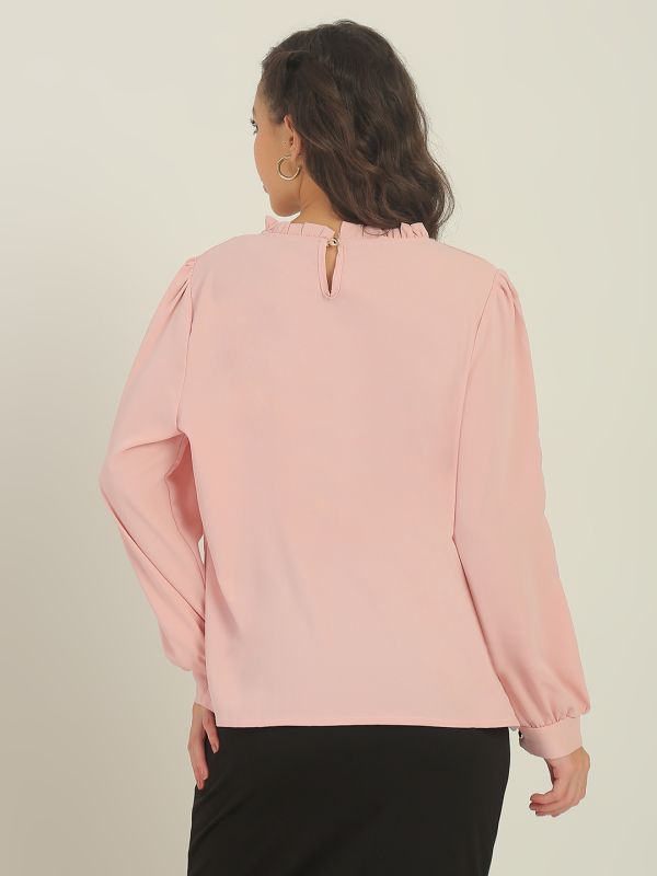 Globus Women Pink Cuffed Sleeves Ruffle Round Neck Peral Detailing Party Top