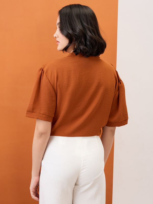 Globus Women Brown Collared Neck Drop-Shoulder Sleeves Shirt Style Workwear Top