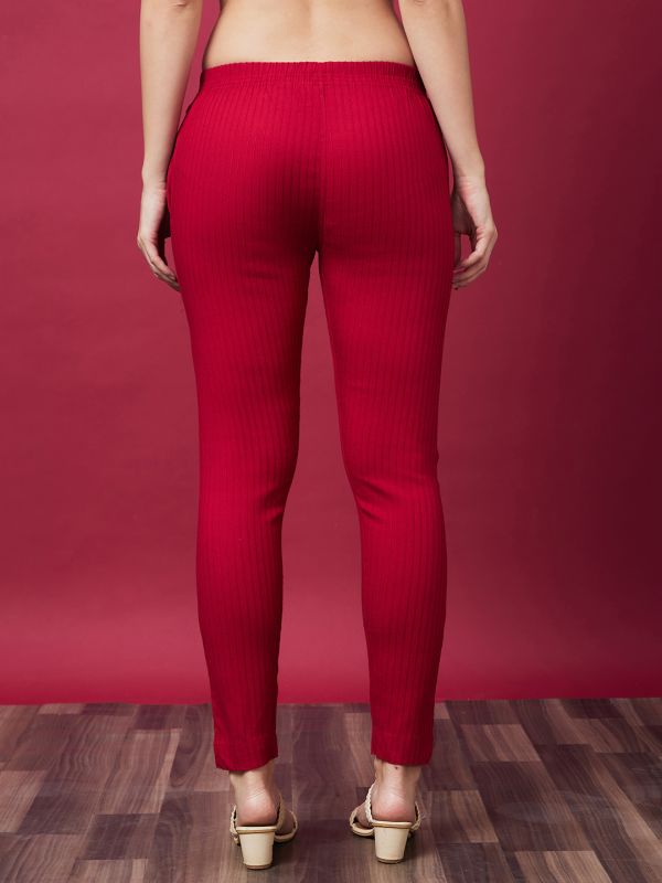 Globus Women Maroon Striped Ethnic Cigarette Trouser