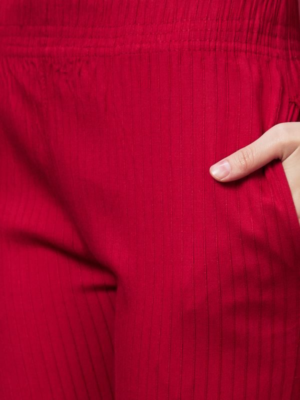 Globus Women Maroon Striped Ethnic Cigarette Trouser