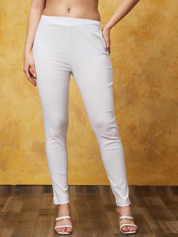 Globus Women White Solid Regular Fit Cigarette Trousers