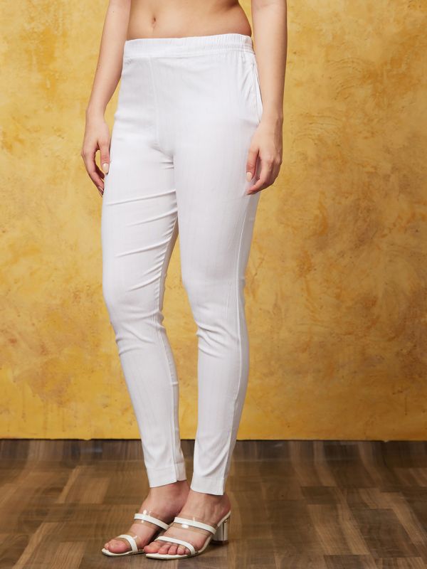 Globus Women White Solid Regular Fit Cigarette Trousers