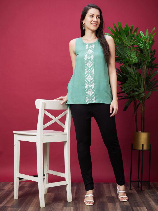 Globus Women Black Solid Mid Rise Ethnic Cigarette Trousers