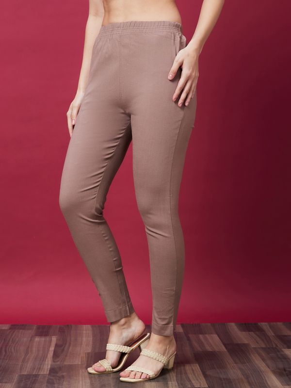 Globus Women Taupe Solid Mid Rise Ethnic Cigarette Trousers