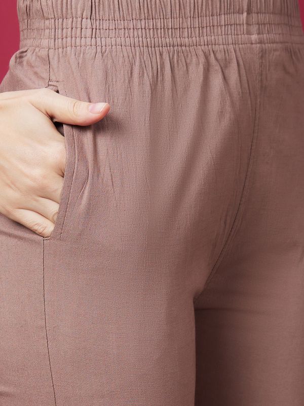 Globus Women Taupe Solid Mid Rise Ethnic Cigarette Trousers