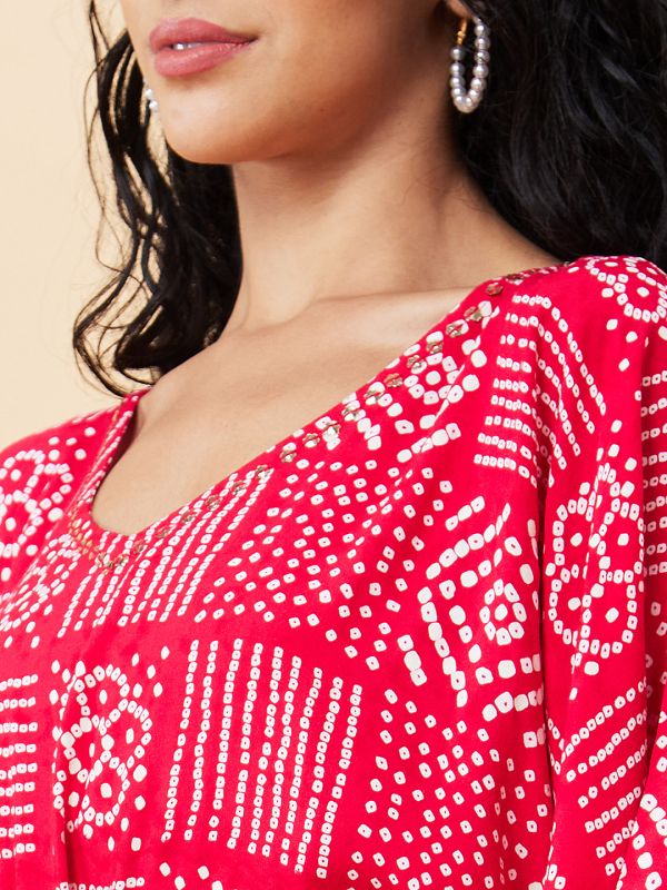 Globus Women Pink Printed V-Neck Kaftan Kurta
