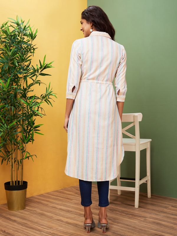Globus Women Multicolour Striped Shirt Collar Regular Kurta