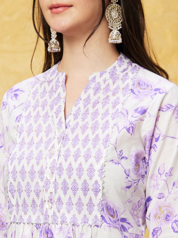 Globus Women Off White Printed A-Line Kurta Set With Trouser