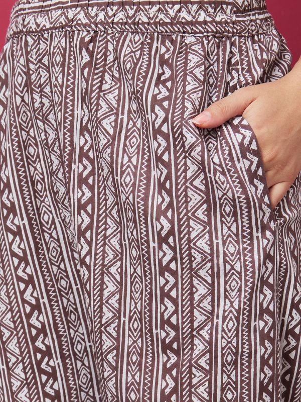 Globus Women Taupe Ethnic Motifs Print Kurta Set with Trouser