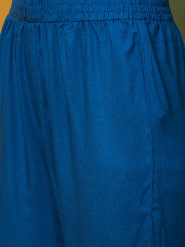 Globus Women Blue Floral Printed Asymmetric Hem Panelled A-Line Kurta & Pant Set