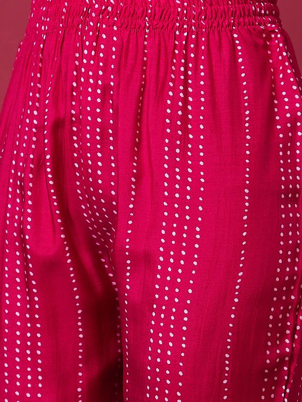 Globus Women Pink Ethnic Motifs Print Mandarin Collar Flared A-Line Kurta Set With Pant
