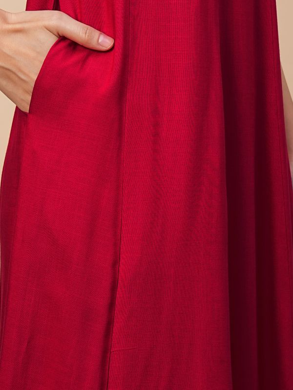 Globus Women Red Embroidered Yoke Panelled Gotta Lace A-Line Kurta With Straight Pants Festive Set