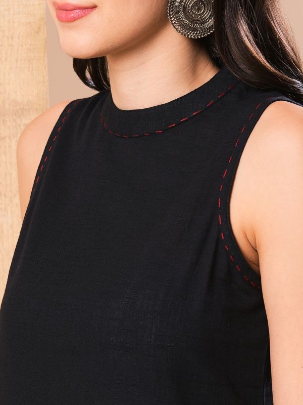 Globus Women Black A-Line Kurta With Printed Palazzos
