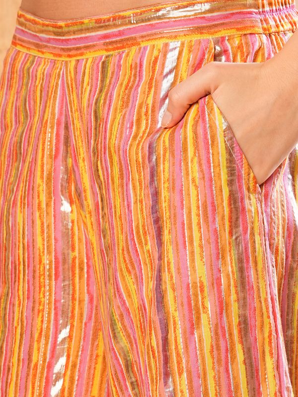 Globus Women Multi Allover Floral Printed Asymmetric Hem Straight Kurta With Palazzos
