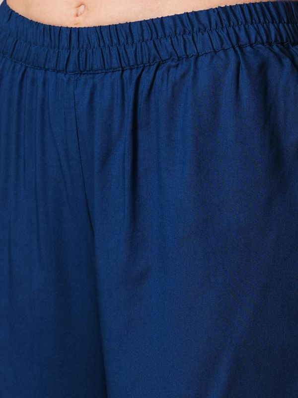 Globus Women Blue Allover Printed Pleated & Panelled A-Line Kurta With Narrow Pants Workwear Set