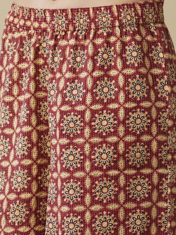Globus Women Red Ethnic Motif Print Halter Neck A-Line Workwear  Kurta & Palazzos Set