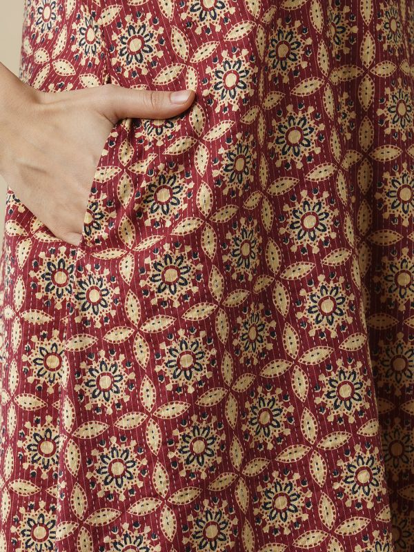 Globus Women Red Ethnic Motif Print Halter Neck A-Line Workwear  Kurta & Palazzos Set