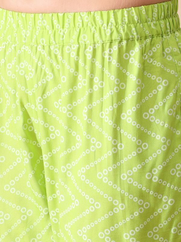Globus Women Green Embroidered Yoke Floral Print Anarkali Kurta With Narrow Pants & Dupatta Festive Set